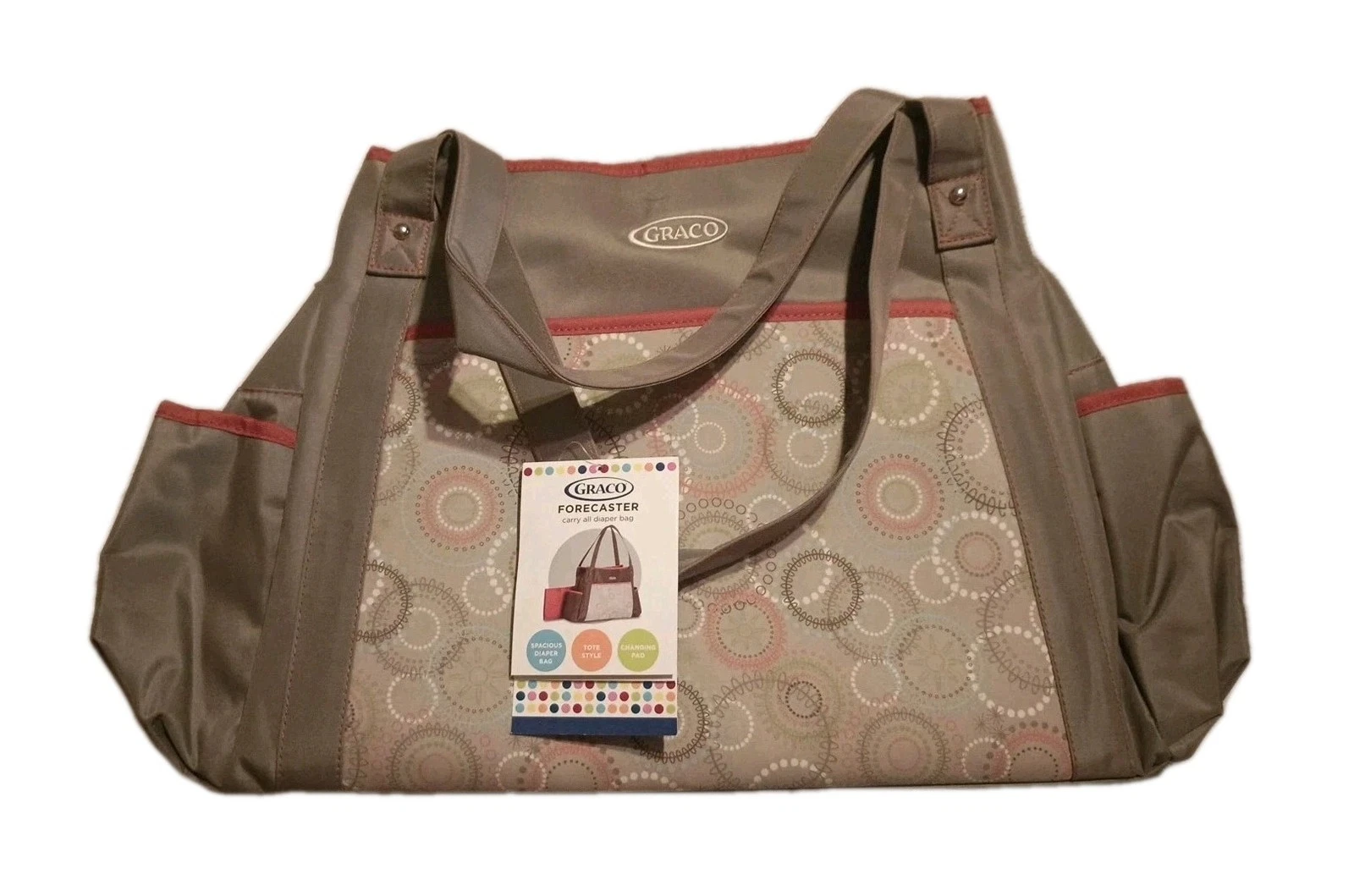 New Graco Forecaster 7 Pocket Diaper Bag W/Changing Pad Spiral Bubble Print Rare