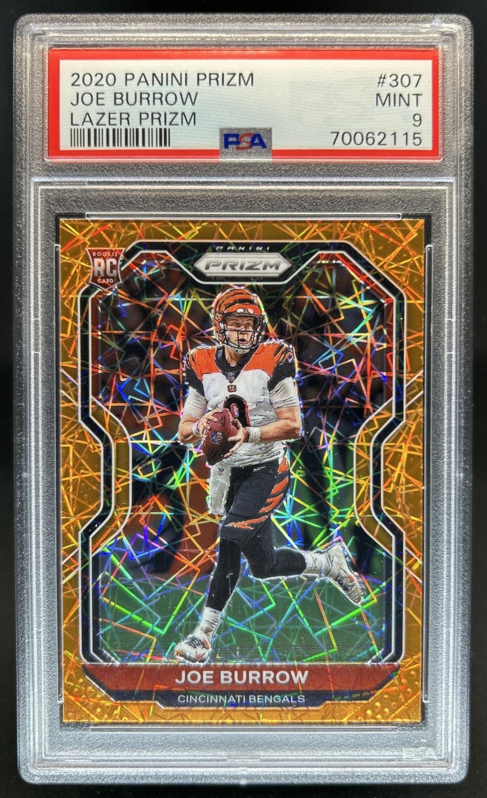 2020 Panini Prizm Joe Burrow RC Lazer Rookie #307 Bengals PSA 9