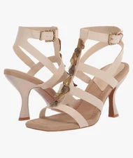 Franco Sarto Seashell Embellished Strappy Heels – Ivory / Gold – Size 11