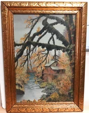 S.Z. OLD ORIGINAL OIL ON BOARD RIVER SWAMP CABIN BAYOU LANDSCAPE PAINTING