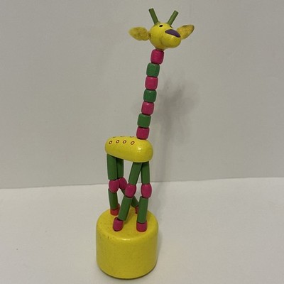 Vintage Wooden Push Puppet Giraffe Toy Collapsible Dancing Animal Figure 7 