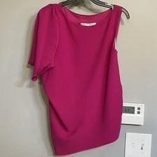 Trina Turk Top Sunset Boat Neck Asymmetrical Sleeveless Side Ruching Sz S Blouse
