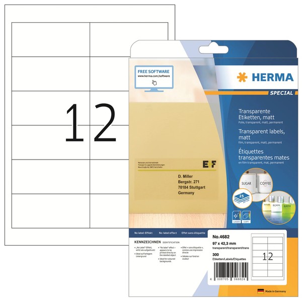 1-40X Herma Transparente Folien-Etiketten Special, 97,0 X 42,3 Mm Bis 27% Rabatt-image