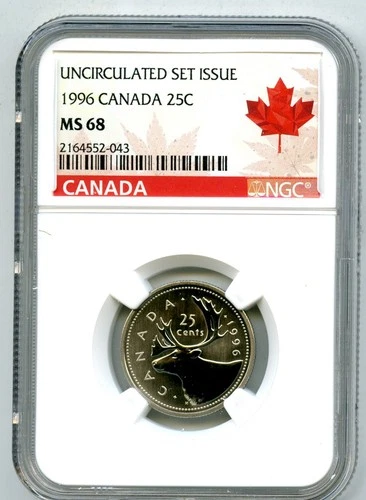 1996 CANADA 25 CENT NGC MS68 COIN UNC QUARTER DOLLAR EXTREMELY SCARCE POP ONLY 2