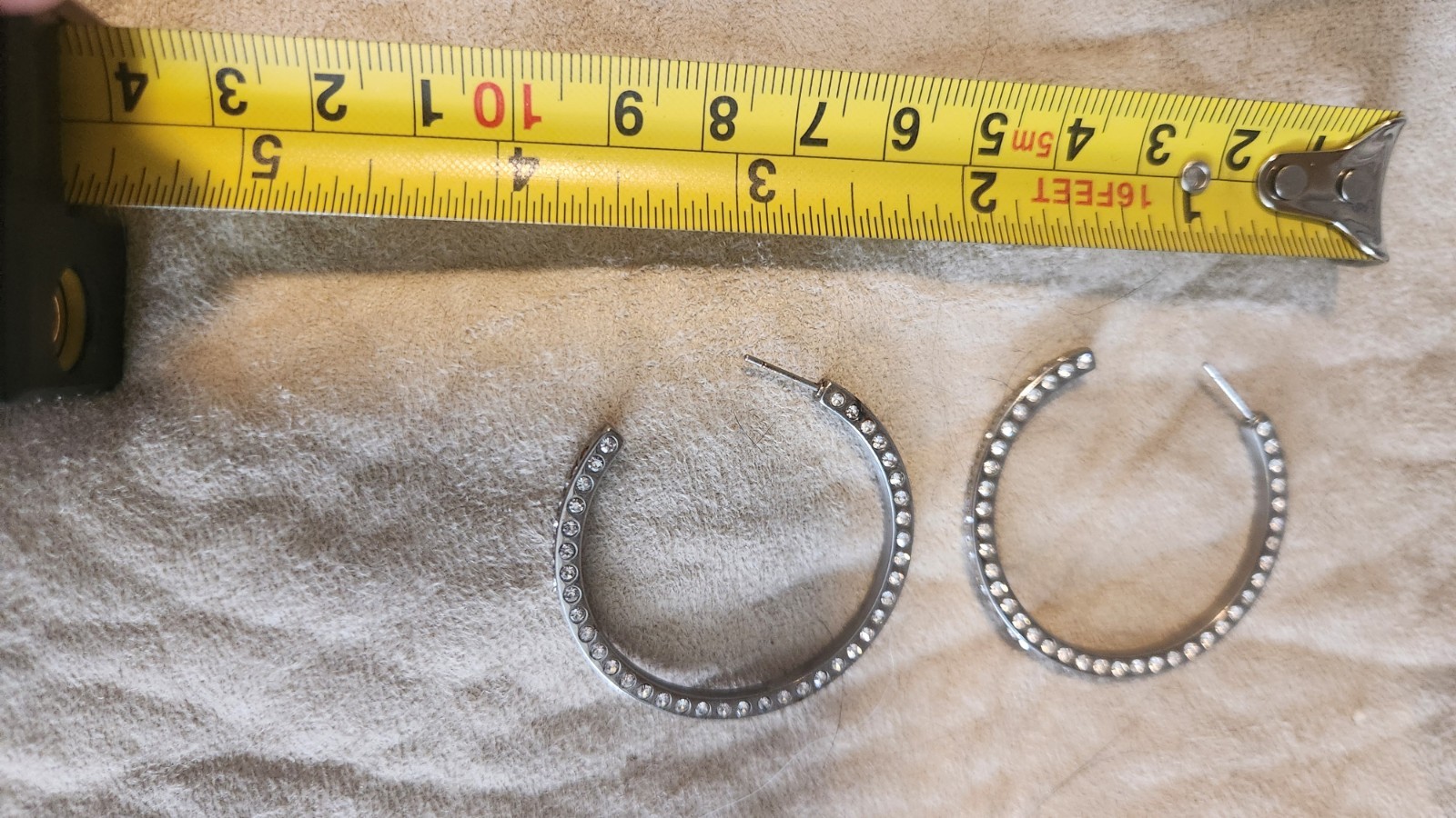 Silver Bezel Set Quartz Large Hoop Earrings - No Backs-image