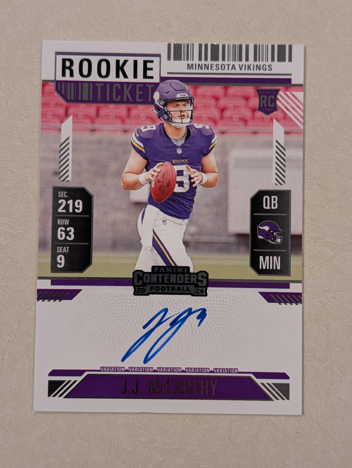 2024 Panini Contenders Rookie Ticket J.J. McCarthy Auto Minnesota Vikings #101