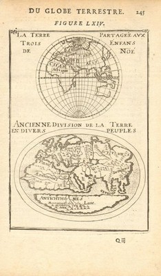 ALTE WELT. Aufgeteilt auf Noahs 3 Söhne. Japeth Shem Schinken. MALLET 1683 Karte