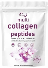 Multi Collagen Peptides Powder 2 lb Hydrolyzed Protein Peptide Type I,II,III,V,X