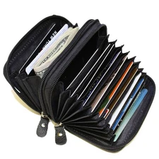 Leatherboss Leather RFID Identity Safe Double Zippered Accordion Wallet Black