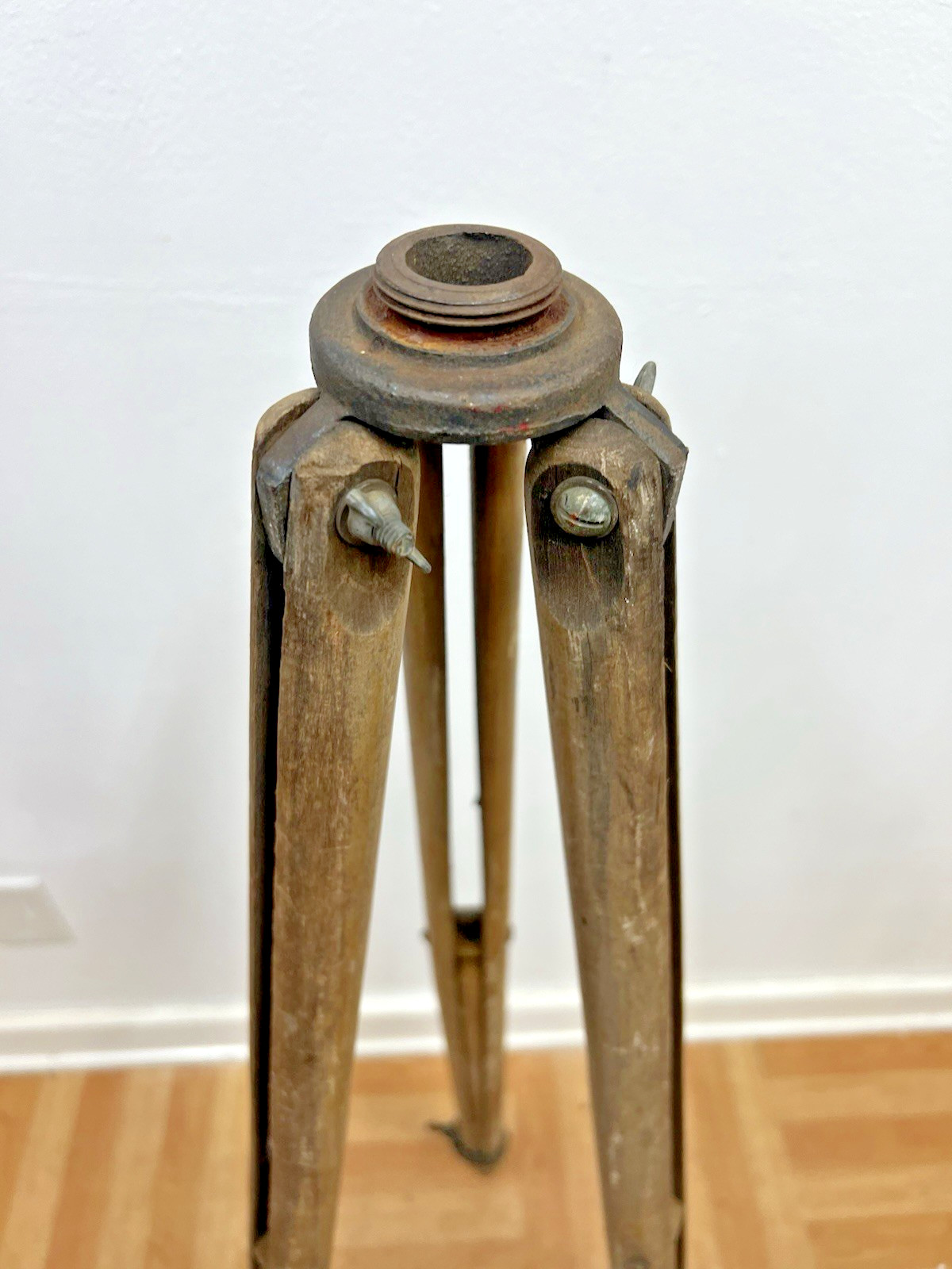 Vintage WOOD TRIPOD rustic decor transit lamp stand survey industrial adjustable