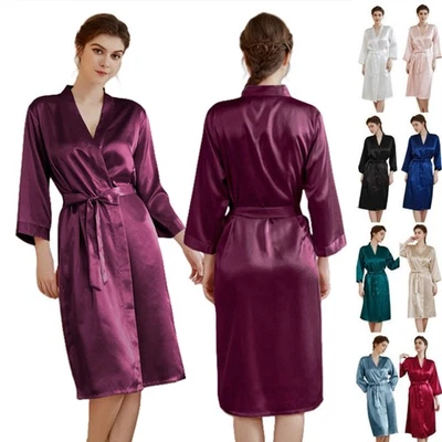 JAZJOZ Womens Long Silk Satin Kimono Robe Wedding Bridesmaid Dressing Gown Sleepwear UK