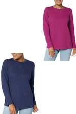 Denim & Co. Women's 2-Pack WaffleKnit CrewNeck Tops Nvy/Berry