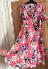 NEXT Pink Floral Print Knee Length Lightweight Wrap Dress, Size 14 T