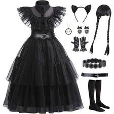 Black Goth Costume Dress for Girls 3.-5 YR Halloween Costume Wednesday Adams