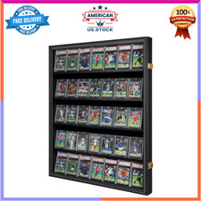 35 Graded Sports Card Display Case UV Protection Lockable Wall Cabinet Black