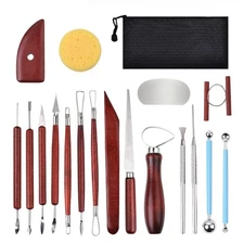 18PCS Clay Sculpting Tools, Basic Clay Pottery Carving Tool Kit with Wooden H...