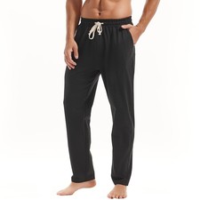 Mens Cotton Yoga Pants Running Workout Lightweight Sweatpants Open Bottom Lou...