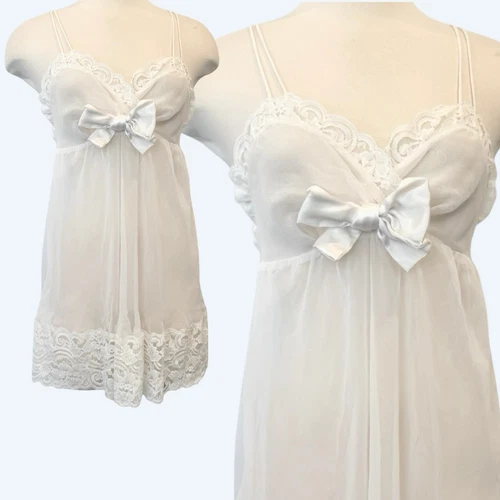 UNDERCOVER Abito slip babydoll anni 90 Victoria’s Secret trasparente chiffon avorio vintage oro M