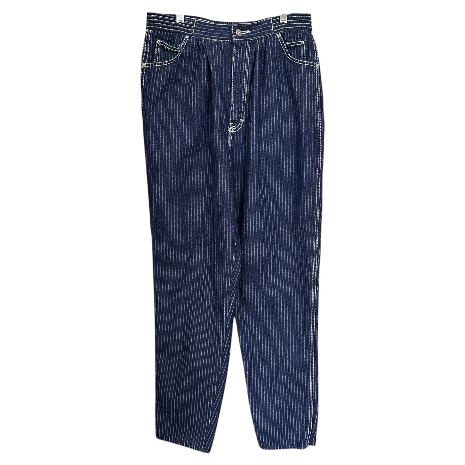 Gitano Womens Sz 14 Vintage 80s Blue White Vertical Stripes High Waist Y2K Jeans