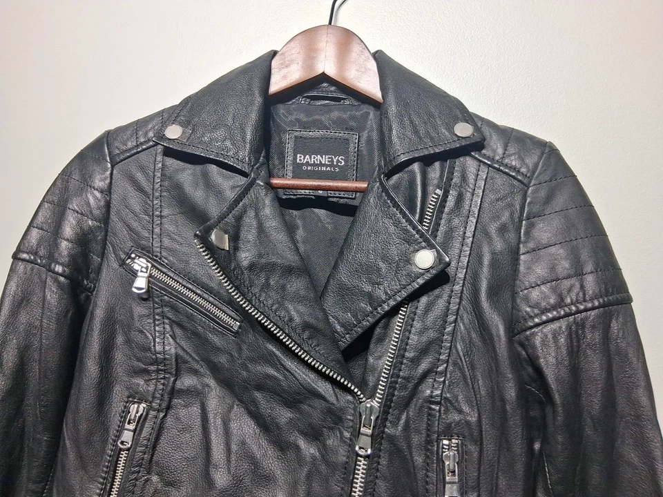 Chaqueta Barneys Originals Clara Negra Moto Cuero Oveja Bolsillos con Cremallera Talla 8 Foto 3 de 4
