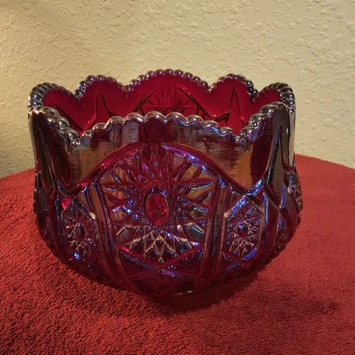 Vintage Indiana Heirloom Sunset Ruby Red Carnival Glass Hobstar & Arches Bowl
