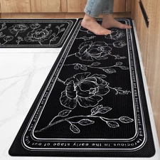Kitchen Floor Mat Set of 2, Cushioned Anti Fatigue Kitchen Mat 17"x47"+17"x29...