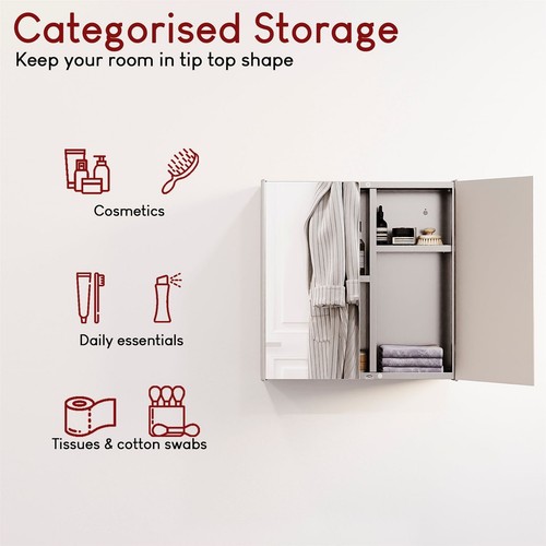 Bathroom Cabinet Double Door Wall Mount Mirror Storage Cupboard Stainless Steel - Picture 6 of 9