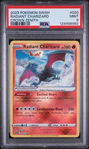 2023 POKEMON SWORD & SHIELD CROWN ZENITH #020 RADIANT CHARIZARD PSA 9