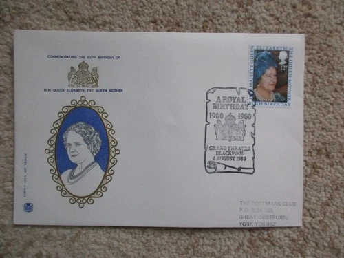 1980 QUEEN MOTHER STUART FIRST DAY COVER,ROYAL BIRTHDAY,GRAND THEATRE, BLACKPOOL