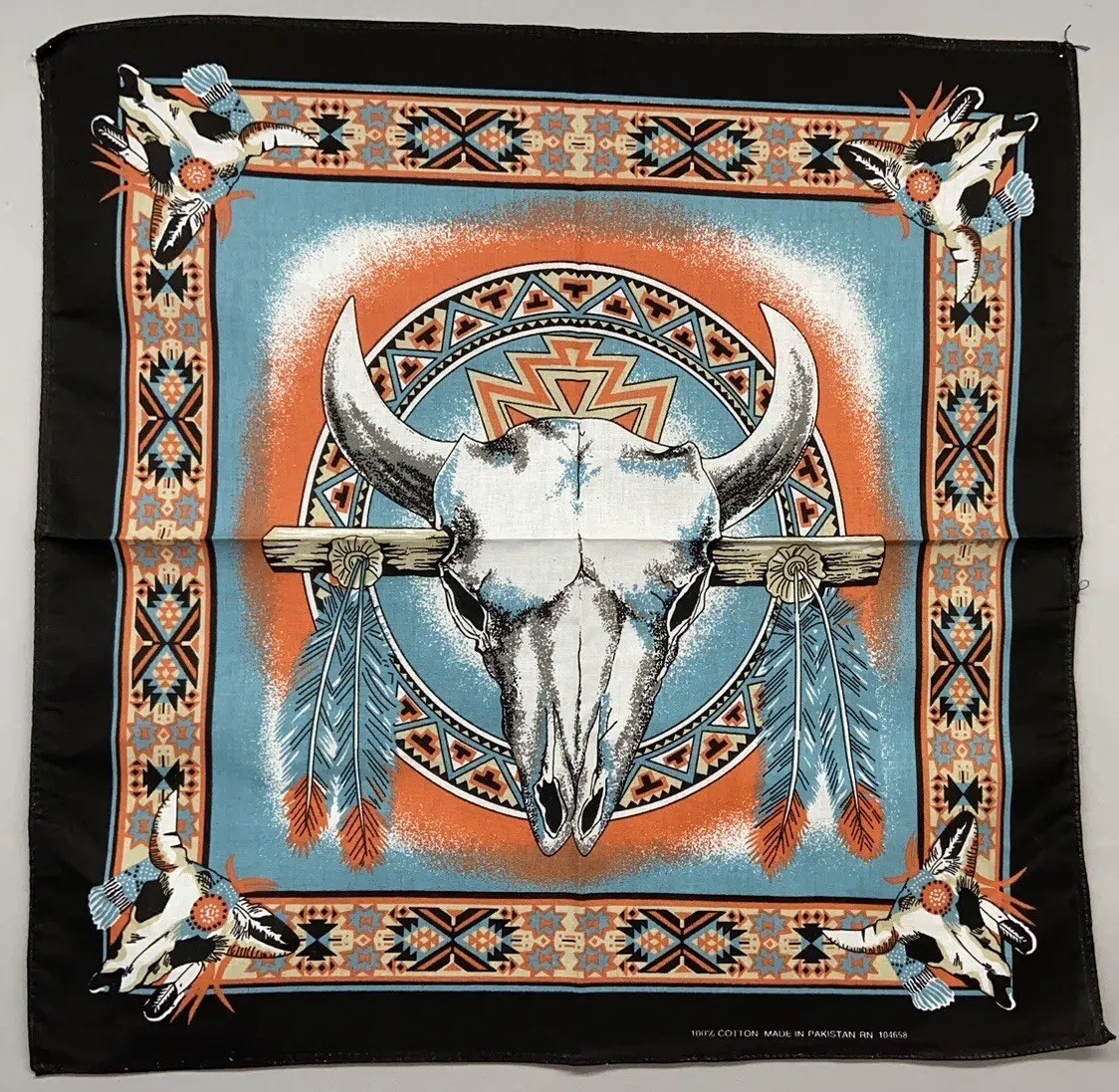 Southwestern Aztec Bandana - LOT OF THREE-Cow Head-Feathers -Western-Cowboy-Gift