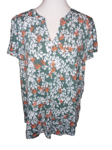 NUEVO CON ETIQUETAS Liz Claiborne XL Flutter Manga Corta Floral Top Rayón Spandex Suave Cuello en V - Imagen 5 de 13