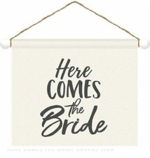 Here Comes The Bride Burlap Sign Canvas Wedding Sign Carry For Dog Or Children
