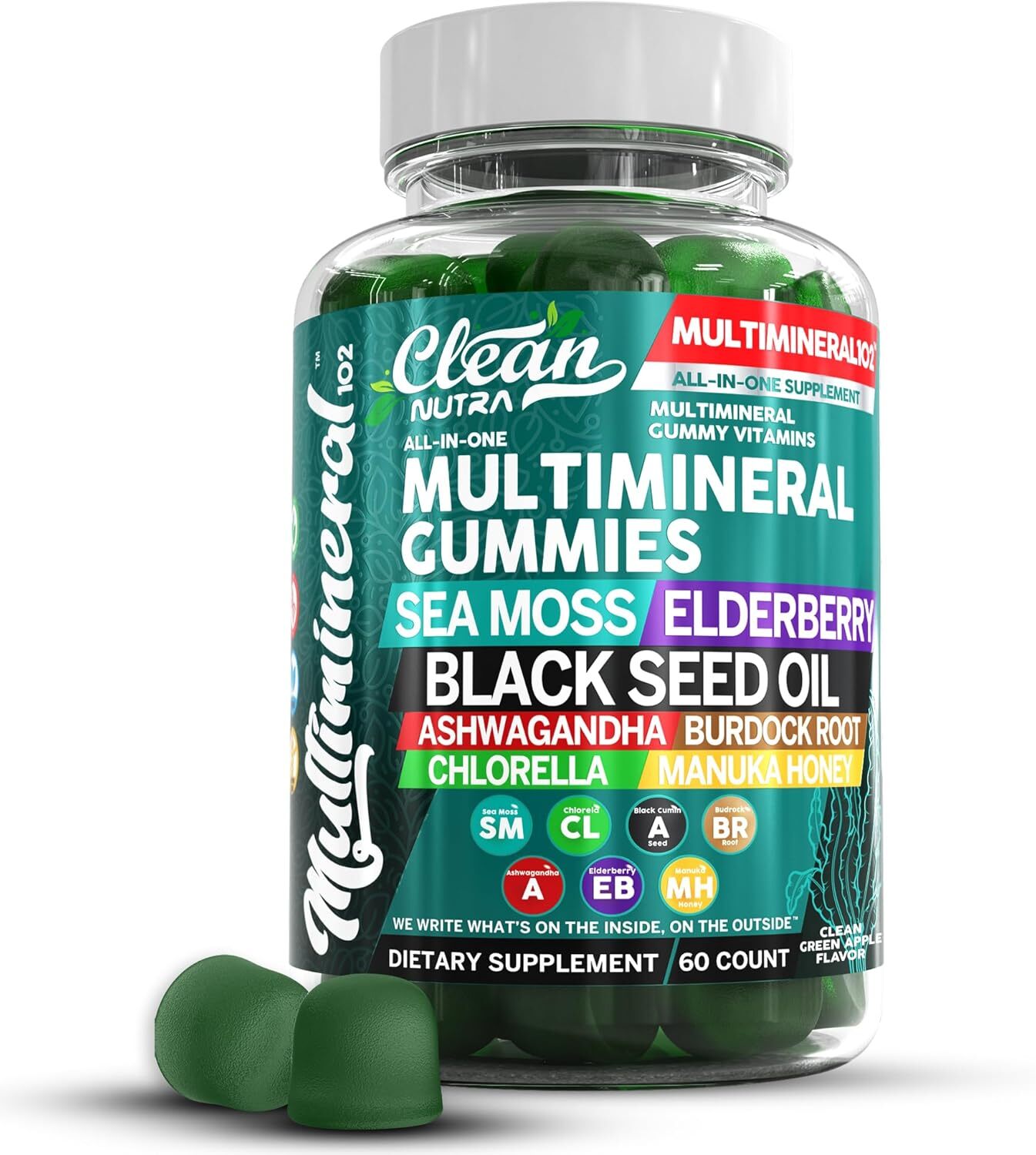 Sea Moss Black Seed Oil Gummies with Ashwagandha, Elderberry, Burdock Root,...