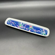 Vintage Trinket Dish Tray Otagiri Japan Ribbon Bouquet Cottagecore 1980s Blue