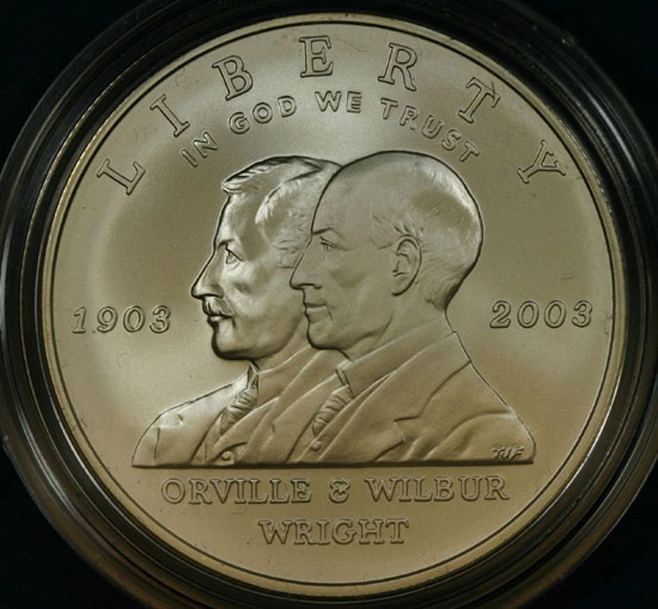 2003 P BU First Flight Centennial US Mint 90% Silver Dollar Coin Box + COA Plane - Image 2 of 3