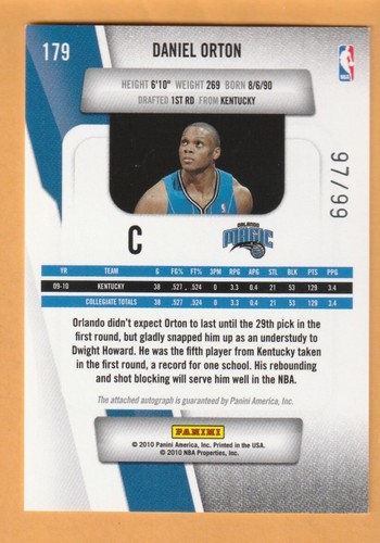 Daniel Orton AUTO 2010-11 Prestige Bonus Shots /99 Kentucky Wildcats - Picture 2 of 2
