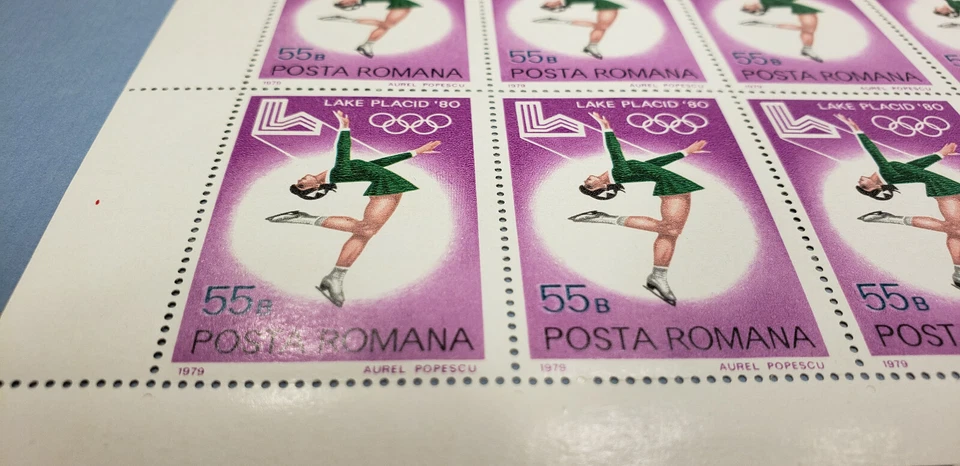 ROMANIA 1980 13º Juegos Olímpicos de Invierno, MNH Hoja Completa Sin Usar Original Patinaje Foto 3 de 4