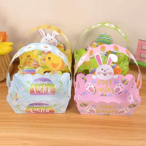 4Pcs Bunny/Chick Easter Paper Baskets Bunny Egg Chicken Boxes Children Crafts - Picture 11 of 12