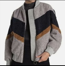 J.o.a. Sherpa Teddy Faux Fur Chevron Colorblock Bomber Jacket Womens Large Euc
