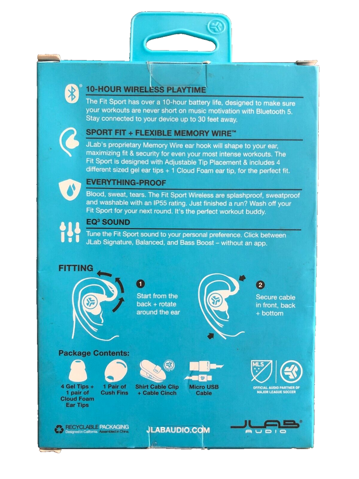 JLab FitSport 3 Wireless Fitness Gym Bluetooth Earbuds Volume+Track