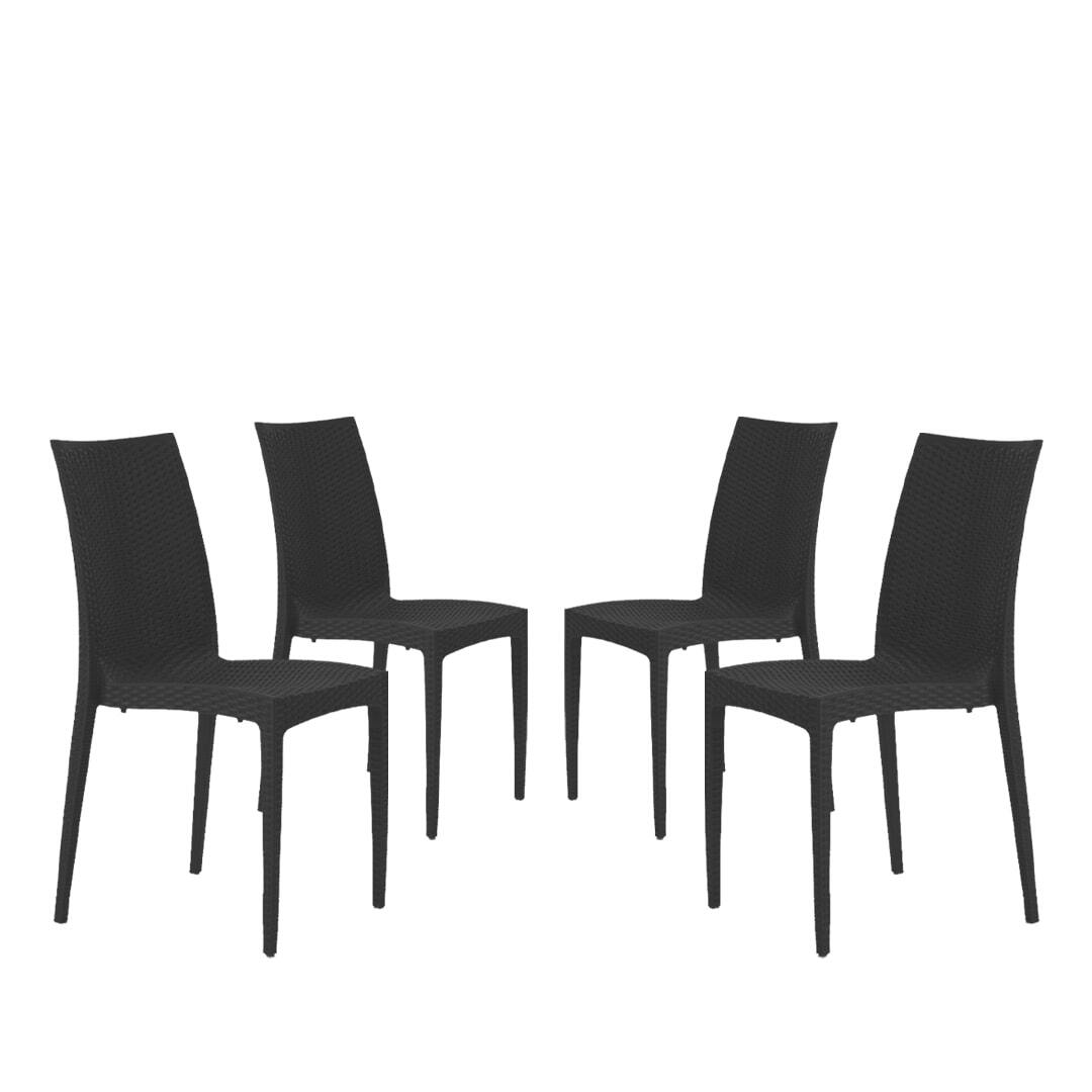 BUYBUY Kit 4 Sedie In Plastica Da Giardino E Da Esterno Stile Rattan Grigio scur