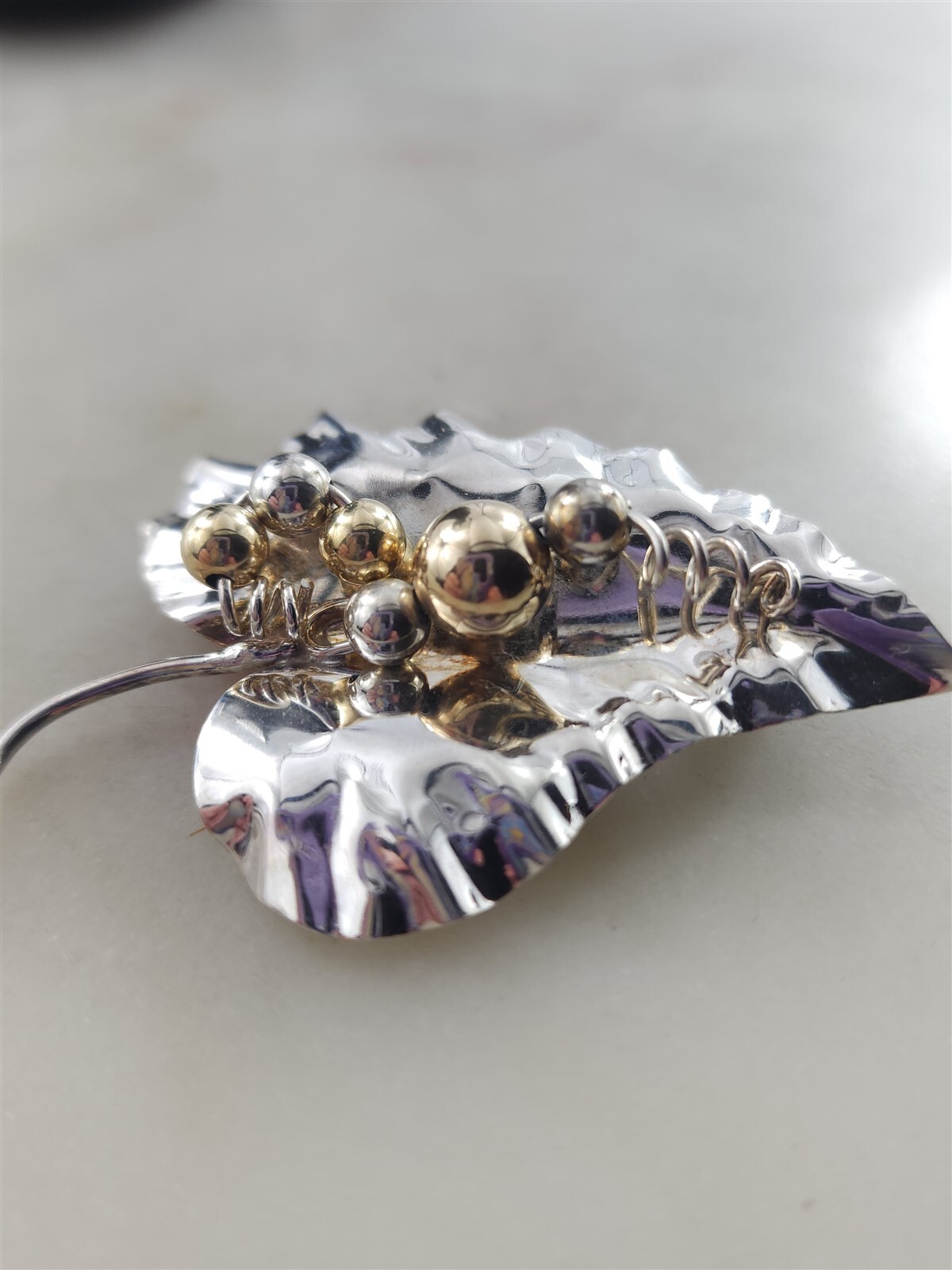 Vintage Solid Sterling Silver Delicate Leaf Golde… - image 1