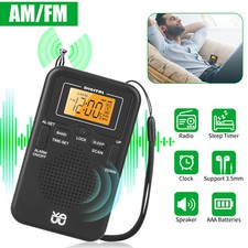 Emergency Portable Pocket Digital AM FM Radio w/Speaker Alarm Clock Sleep Timer