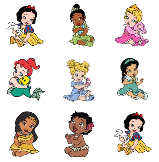 Disney Baby Princess Edible Image Toppers. Edible Round Pre Cut Stickers.