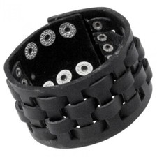 Moda Bracciale Con Motivo Intrecciato, Similpelle, Biker, Nero