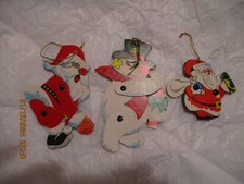 3 VINTAGE Paper Cardboard Jointed Santa Christmas Ornament Adjustable