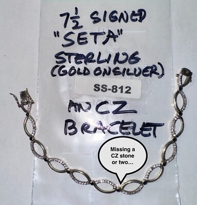 STERLING SILVER Bracelet - signed 925 SETA - CZ Stone SS-812