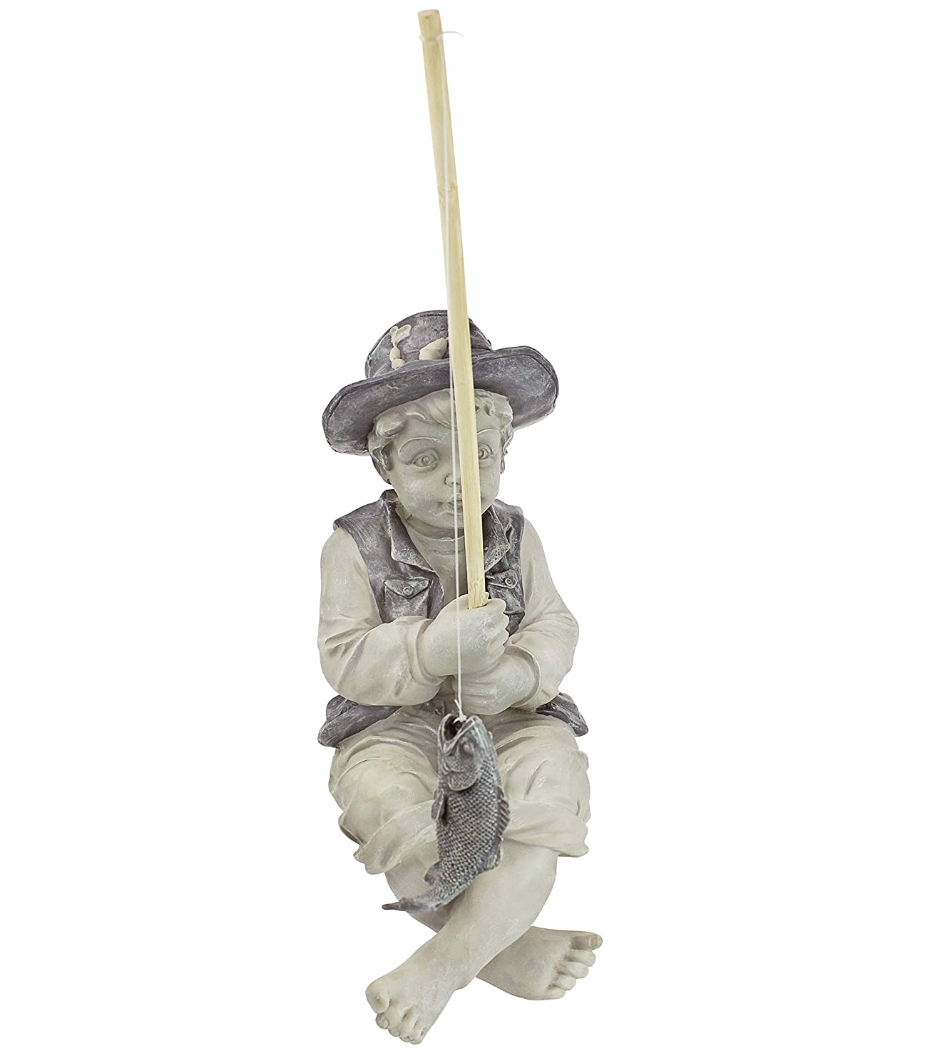 Pond Boy Fishing Statue Accent Garden Decor Lawn Sculpture Fisher Man