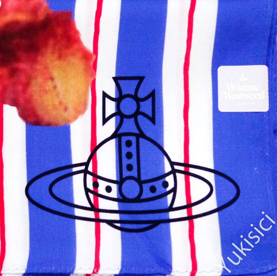 Cachecol Vivienne Westwood JP algodão orbe monstro gatinho azul vermelho e branco 59cm novo - Imagem 4 de 4