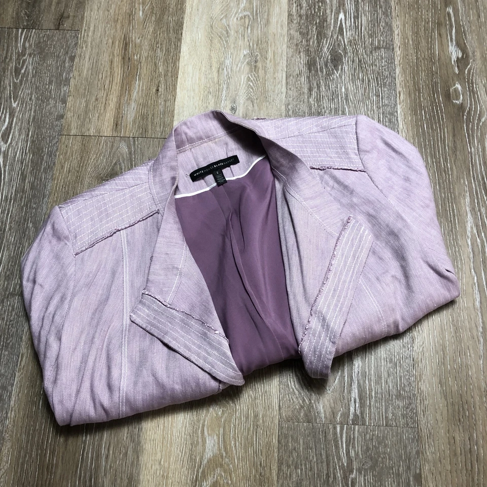 Blazer Traje Chaqueta Mujer WHITE HOUSE BLACK MARKET Estilo Abierto Lino Púrpura 2 Foto 4 de 4